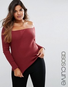 Топ в рубчик с длинными рукавами и открытыми плечами ASOS CURVE - Красный
