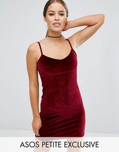 Бархатное облегающее платье мини на бретельках ASOS PETITE - Красный