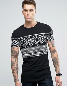 Черная облегающая футболка с белым принтом ASOS - Черный