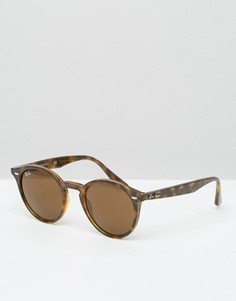 Солнцезащитные очки в круглой черепаховой оправе Ray-Ban 0RB2180 - Коричневый