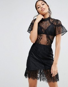 Кружевное платье мини с асимметричным краем ASOS - Черный