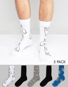 5 пар носков с принтами животных ASOS - Мульти