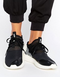 Черные кроссовки с кожаными вставками с потрескавшимся эффектом adidas Originals Tubular - Черный