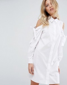 Хлопковое платье-рубашка с вырезами и завязками на плечах ASOS - Белый