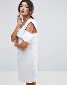 Белое платье на одно плечо из хлопкового поплина ASOS - Белый