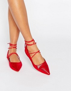 Красные остроносые туфли на плоской подошве с завязкой RAID Carter - Красный
