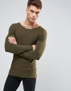 Облегающий лонгслив с вырезом лодочкой ASOS - Зеленый