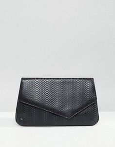 Клатч с асимметричным дизайном и эффектом змеиной кожи ASOS - Черный