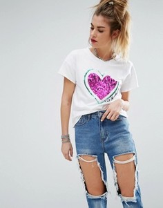 Футболка с блестящим сердцем Love Moschino - Белый