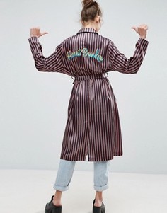 Пальто в полоску с вышивкой Heartbreaker ASOS - Мульти