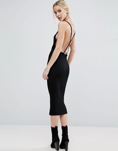 Платье миди в рубчик с перекрестной спинкой ASOS - Черный