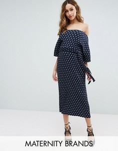 Плиссированное платье миди в горошек New Look Maternity - Синий