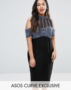 Платье миди с открытыми плечами и отделкой ASOS CURVE - Мульти