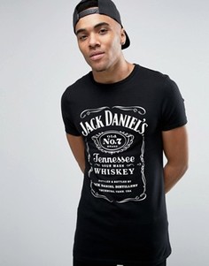 Обтягивающая футболка удлиненного кроя с принтом Jack Daniels ASOS - Белый