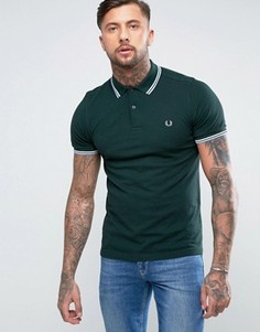 Черная оксфордская футболка-поло с двумя контрастными полосками Fred Perry - Зеленый