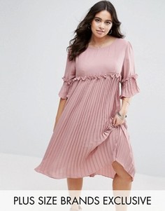 Свободное платье плиссе с рукавами Boohoo Plus - Розовый