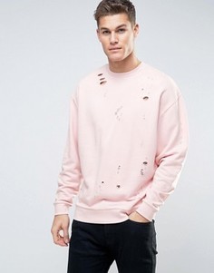 Розовый oversize-свитшот с рваной отделкой ASOS - Розовый