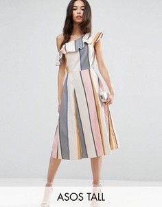 Платье-сарафан на одно плечо из натурального волокна с оборками ASOS TALL - Мульти