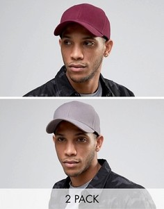 2 бейсболки (серая и бордовая) ASOS - СКИДКА - Мульти