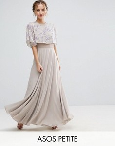 Платье макси с короткими рукавами и цветами ASOS PETITE - Серый