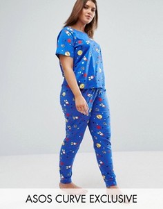 Пижама с короткими рукавами и принтом ASOS CURVE - Синий