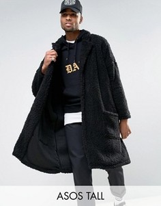 Черное оversize-пальто из искусственного меха ASOS TALL - Черный