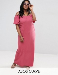 Платье макси с открытыми плечами ASOS CURVE - Розовый