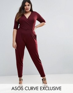 Комбинезон с запахом и рукавами 3/4 ASOS CURVE - Красный