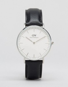 Черные классические большие часы с серебристой отделкой Daniel Wellington Sheffield - Черный