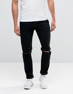 Черные облегающие джинсы с рваными коленками ASOS - Черный
