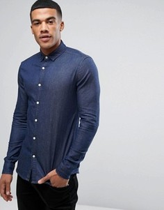Темная джинсовая рубашка суперузкого кроя ASOS - Синий