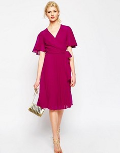 Платье миди со складками и запахом ASOS - Красный