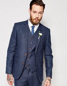 Зауженный блейзер с узором гусиная лапка ASOS Wedding - Синий