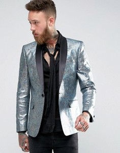 Блейзер слим с принтом металлик ASOS - Серебряный