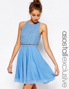 Короткое приталенное платье с отделкой в виде решетки ASOS TALL - Синий