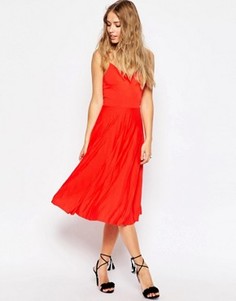 Плиссированное платье миди на бретельках ASOS - Черный