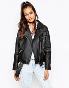 Кожаная байкерская куртка с люверсами ASOS - Черный