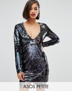 Платье мини с пайетками и запахом ASOS PETITE - Мульти