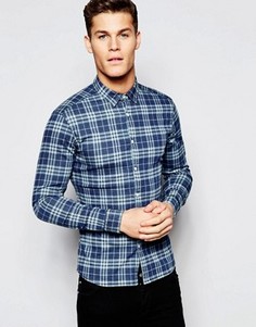 Джинсовая рубашка зауженного кроя в клетку ASOS - Синий
