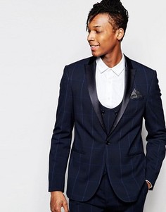 Темно-синий пиджак скинни в клетку ASOS - Темно-синий