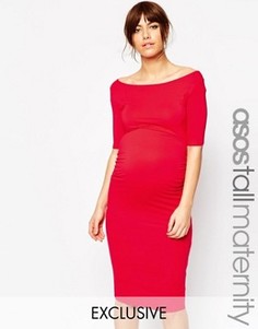 Платье бардо для беременных с укороченными рукавами ASOS Maternity TALL - Красный