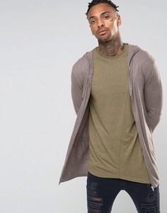 Коричневое удлиненное худи на молнии ASOS - Коричневый