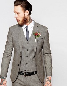 Коричневый пиджак суперузкого кроя в ломаную клетку ASOS WEDDING - Коричневый