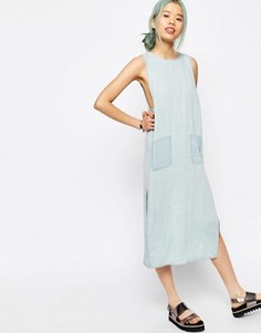 Джинсовое цельнокройное платье миди с разрезами ASOS Premium - Синий