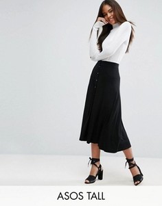 Расклешенная юбка миди на кнопках ASOS TALL - Черный