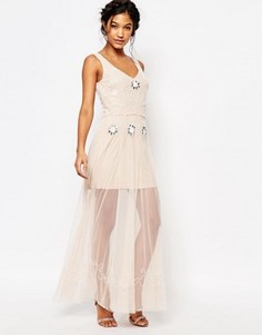Платье макси с отделкой бисером Boohoo Boutique - Бежевый