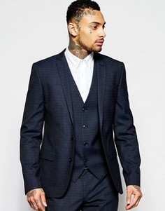Темно-синий пиджак скинни в едва заметную клетку ASOS - Темно-синий