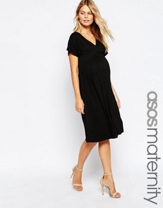 Платье миди для беременных с рукавом-бабочкой ASOS Maternity - Черный