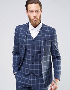 Темно-синий супероблегающий пиджак в клетку ASOS - Темно-синий