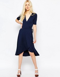 Чайное платье миди с запахом ASOS - Темно-синий